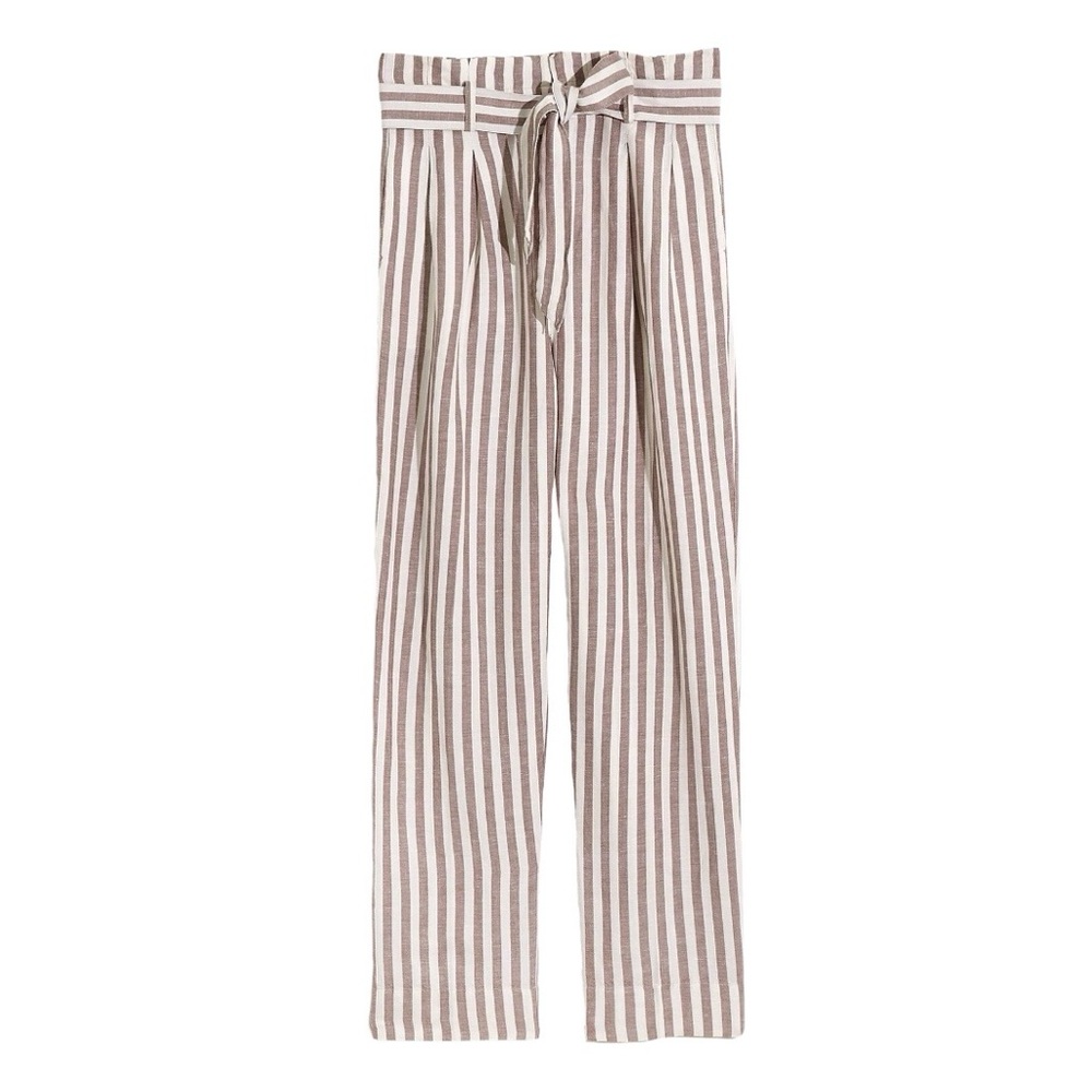 Madewell Taupe Striped Linen Paperbag Pant